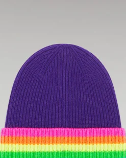FROM FUTURE Berretto con Risvolto Bande multicolori WinterPurple Discount