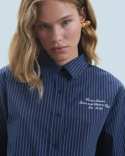 FROM FUTURE Camicia Maniche lunghe DarkBlueStriped Cheap