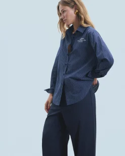 FROM FUTURE Camicia Maniche lunghe DarkBlueStriped Cheap