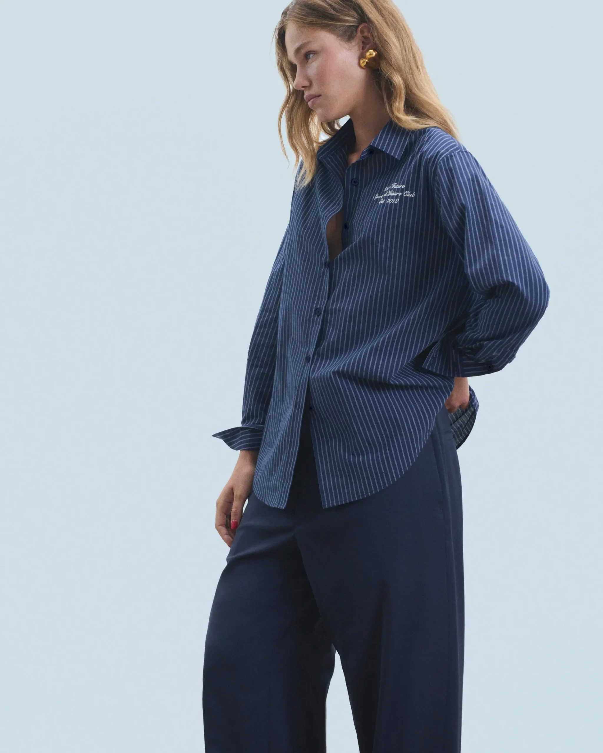 FROM FUTURE Camicia Maniche lunghe DarkBlueStriped Cheap