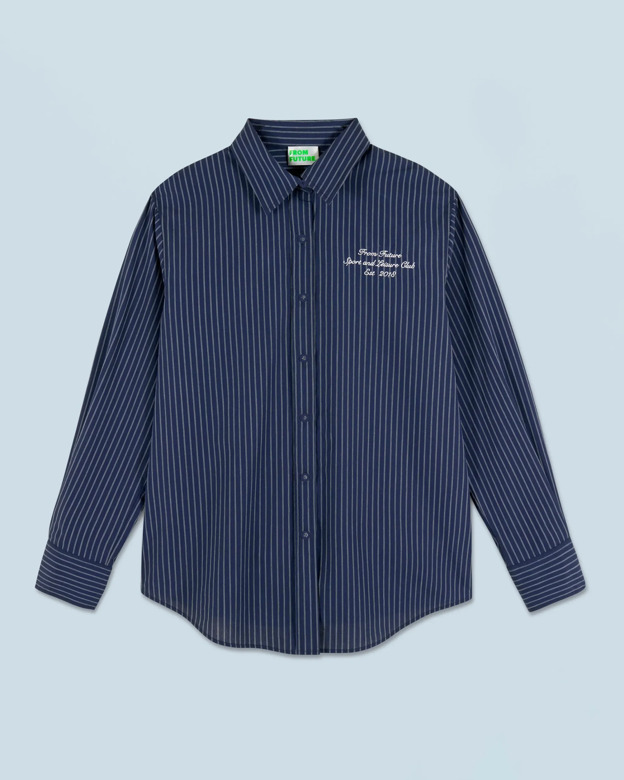 FROM FUTURE Camicia Maniche lunghe DarkBlueStriped Cheap