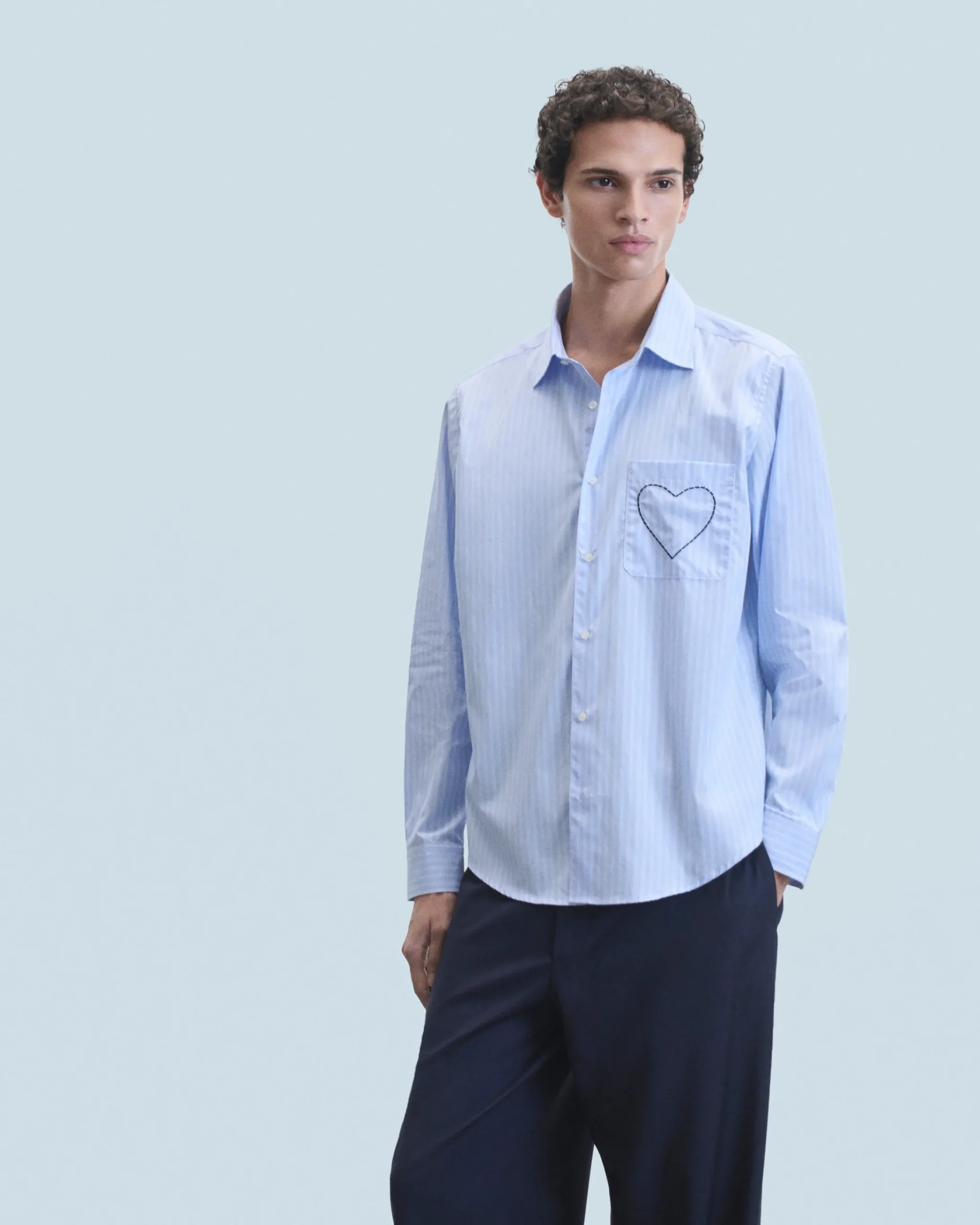 FROM FUTURE Camicia Maniche lunghe Cuore LightBlueMultiStripe Sale