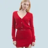 FROM FUTURE Cardigan-pullover in Cashmere spazzolato Bottoni gioiello HotRed Outlet