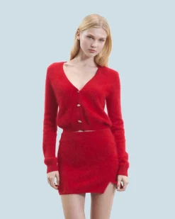 FROM FUTURE Cardigan-pullover in Cashmere spazzolato Bottoni gioiello HotRed Outlet