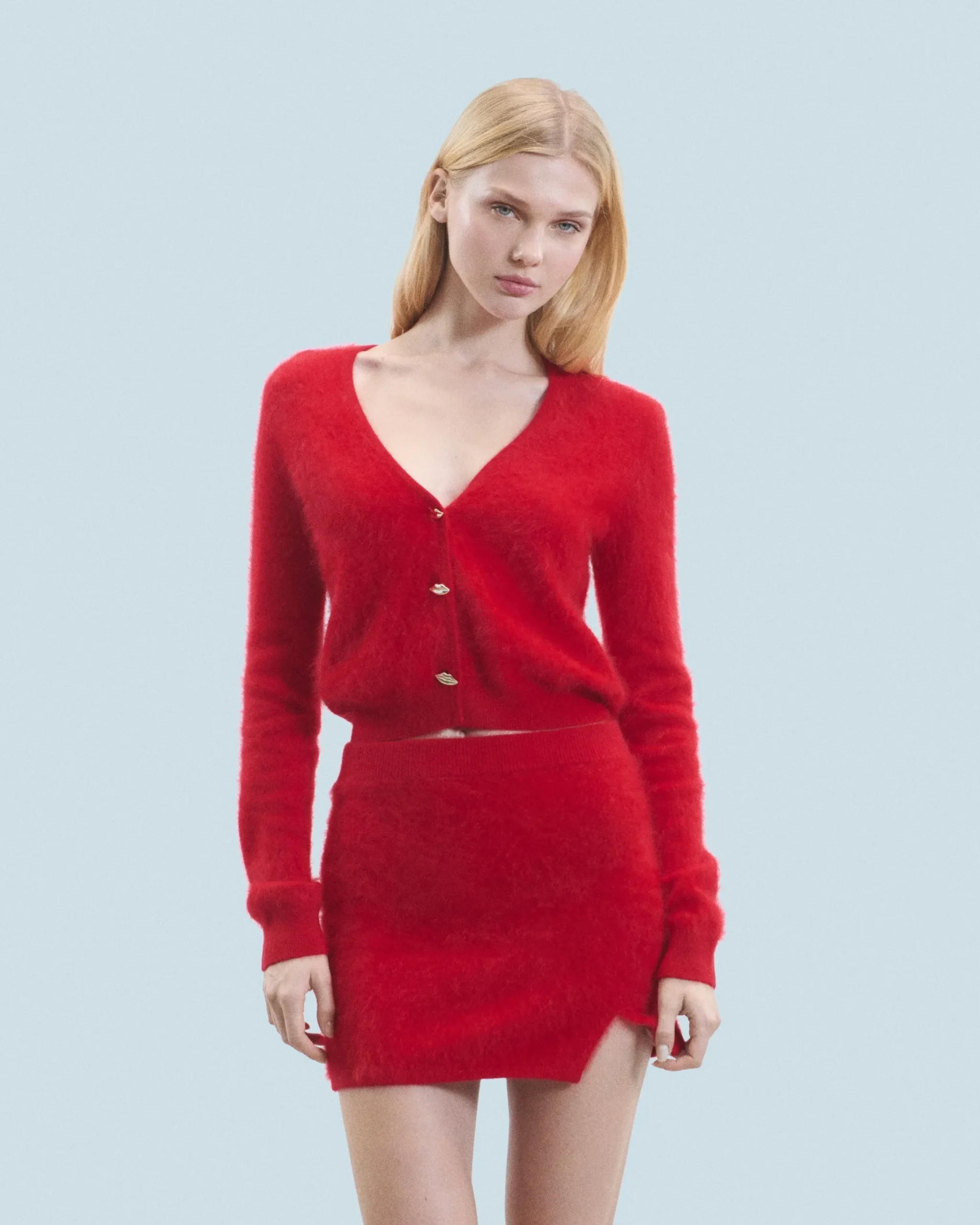 FROM FUTURE Cardigan-pullover in Cashmere spazzolato Bottoni gioiello HotRed Outlet
