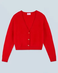 FROM FUTURE Cardigan-pullover in Cashmere spazzolato Bottoni gioiello HotRed Outlet