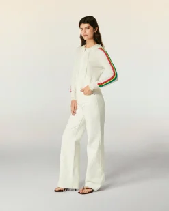 FROM FUTURE Felpa-maglione con Zip Banda multicolore Ecrù New
