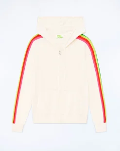 FROM FUTURE Felpa-maglione con Zip Banda multicolore Ecrù New