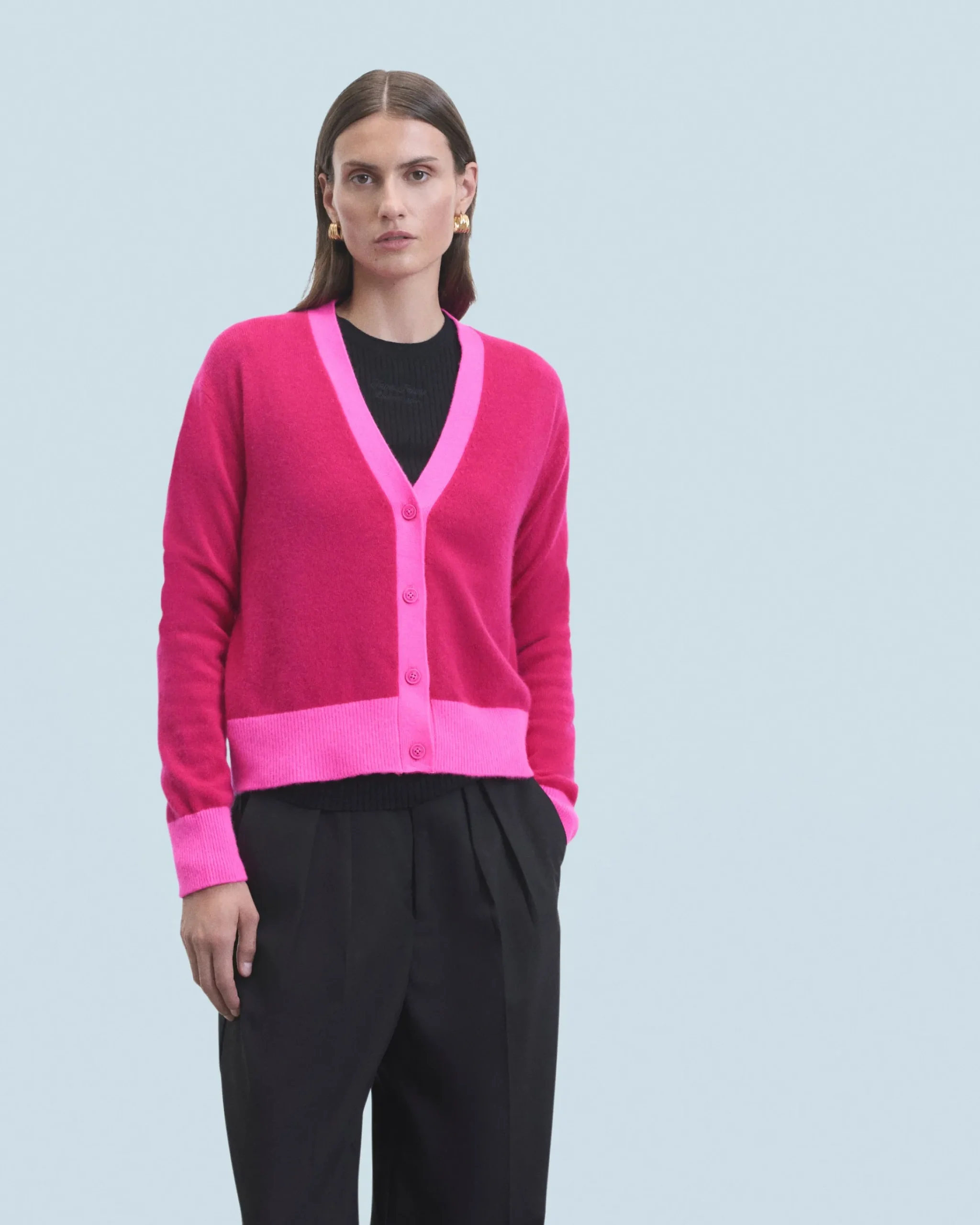 FROM FUTURE Maglione Cardigan Bicolore Leger RaspberryPink Store