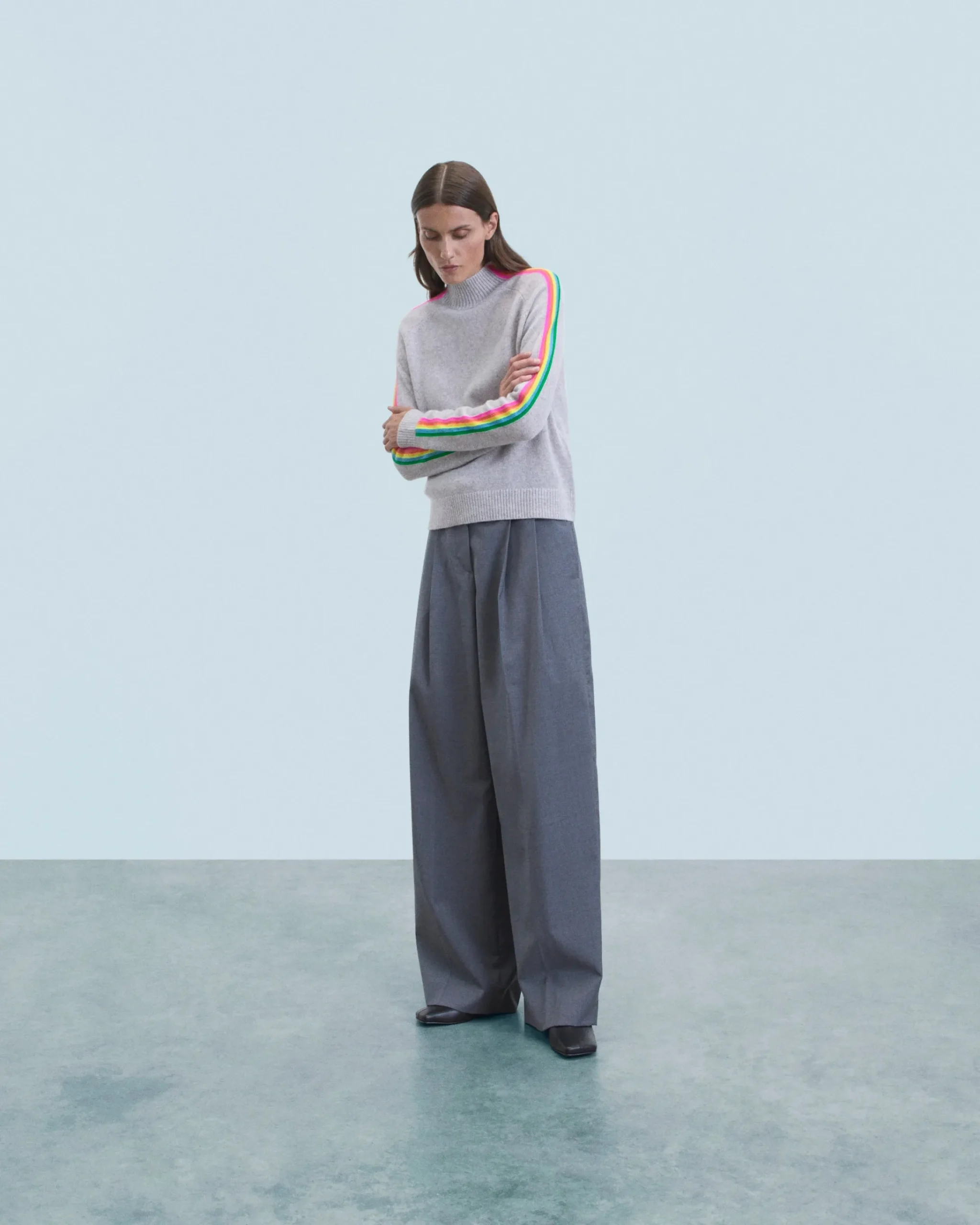 FROM FUTURE Maglione Collo a lupetto Multico Leger Maniche a righe LightHeatherGrey Hot