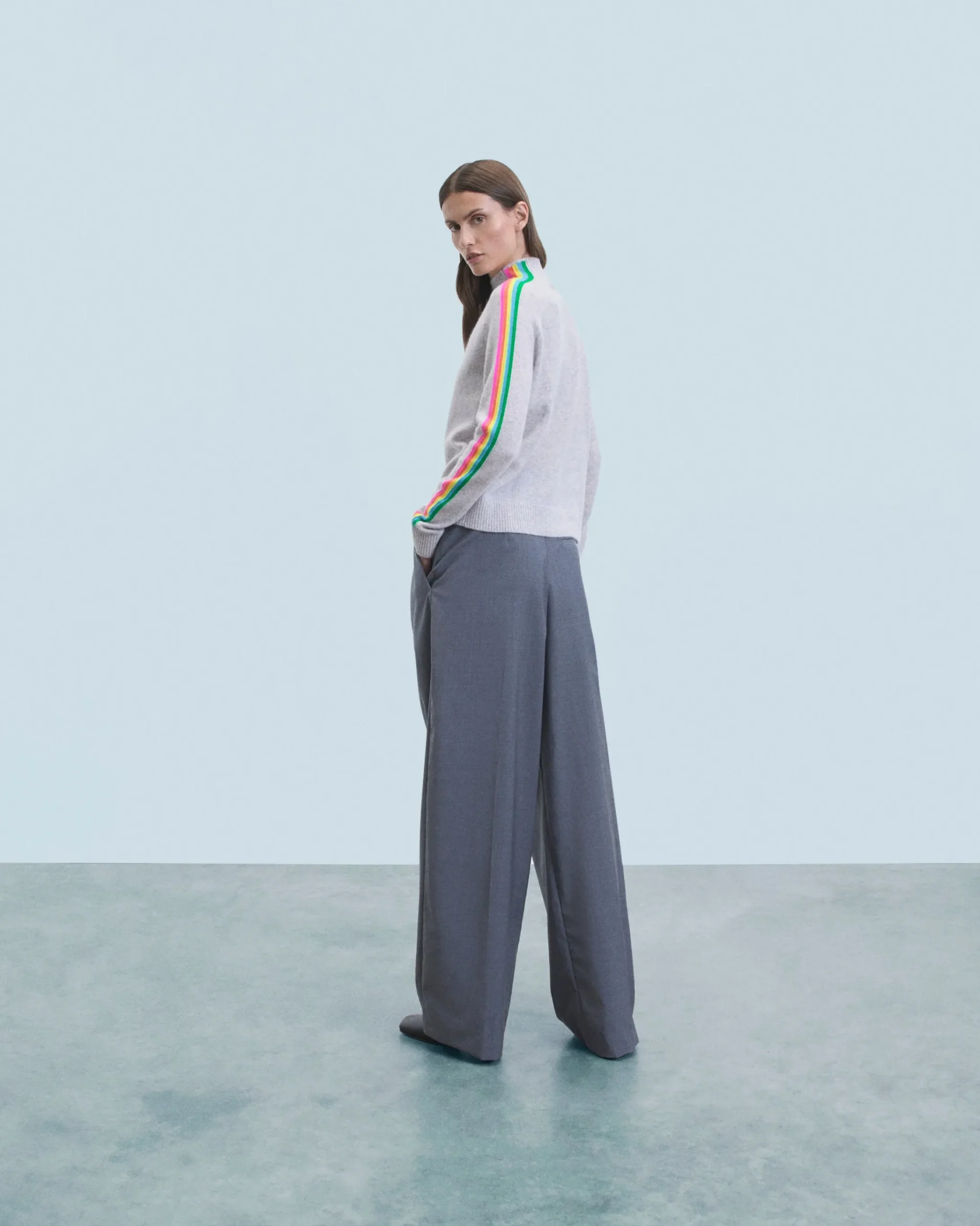 FROM FUTURE Maglione Collo a lupetto Multico Leger Maniche a righe LightHeatherGrey Hot