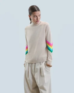 FROM FUTURE Maglione Collo alto Bande maniche Multicolori Leggero Mentobeige Fashion