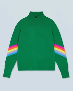 FROM FUTURE Maglione Collo alto Bande maniche Multicolori Leggero MountainGreen Fashion