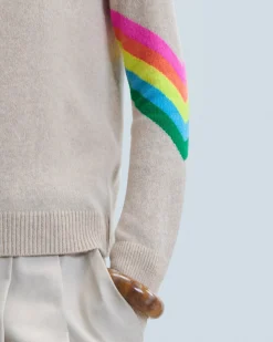 FROM FUTURE Maglione Collo alto Bande maniche Multicolori Leggero Mentobeige Fashion