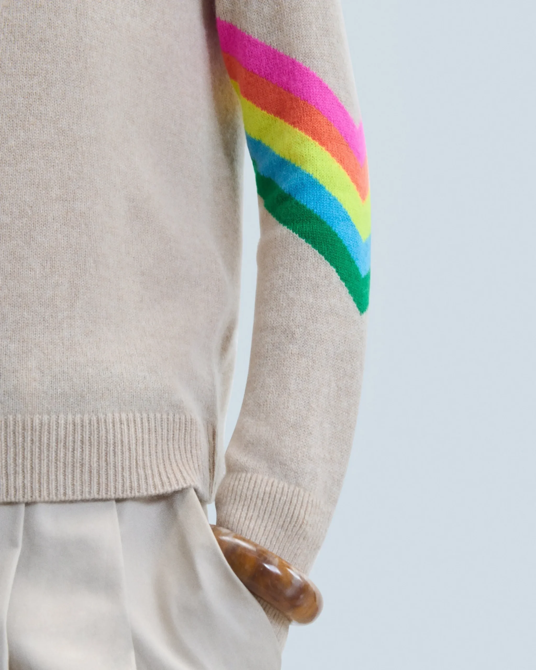 FROM FUTURE Maglione Collo alto Bande maniche Multicolori Leggero Mentobeige Fashion