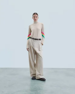 FROM FUTURE Maglione Collo alto Bande maniche Multicolori Leggero Mentobeige Fashion