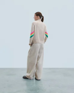 FROM FUTURE Maglione Collo alto Bande maniche Multicolori Leggero Mentobeige Fashion