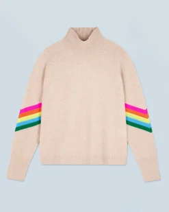 FROM FUTURE Maglione Collo alto Bande maniche Multicolori Leggero Mentobeige Fashion