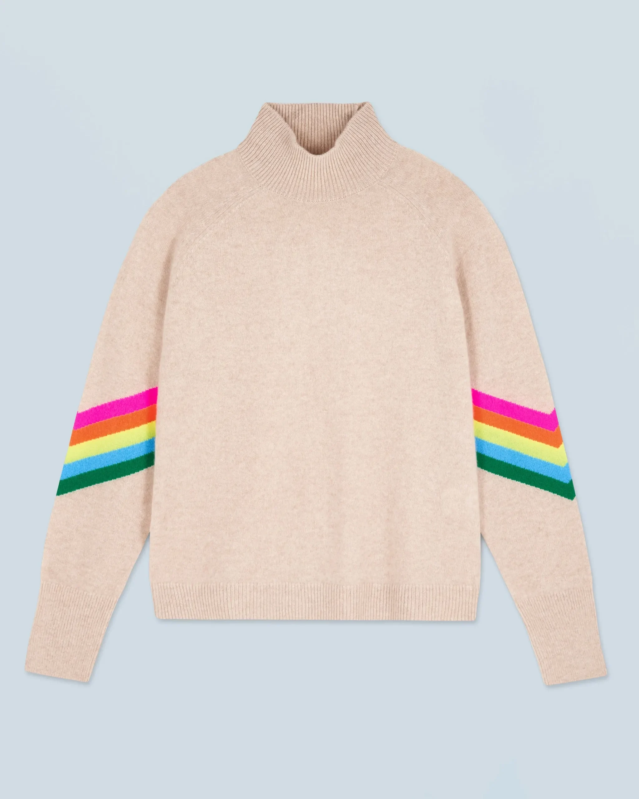 FROM FUTURE Maglione Collo alto Bande maniche Multicolori Leggero Mentobeige Fashion