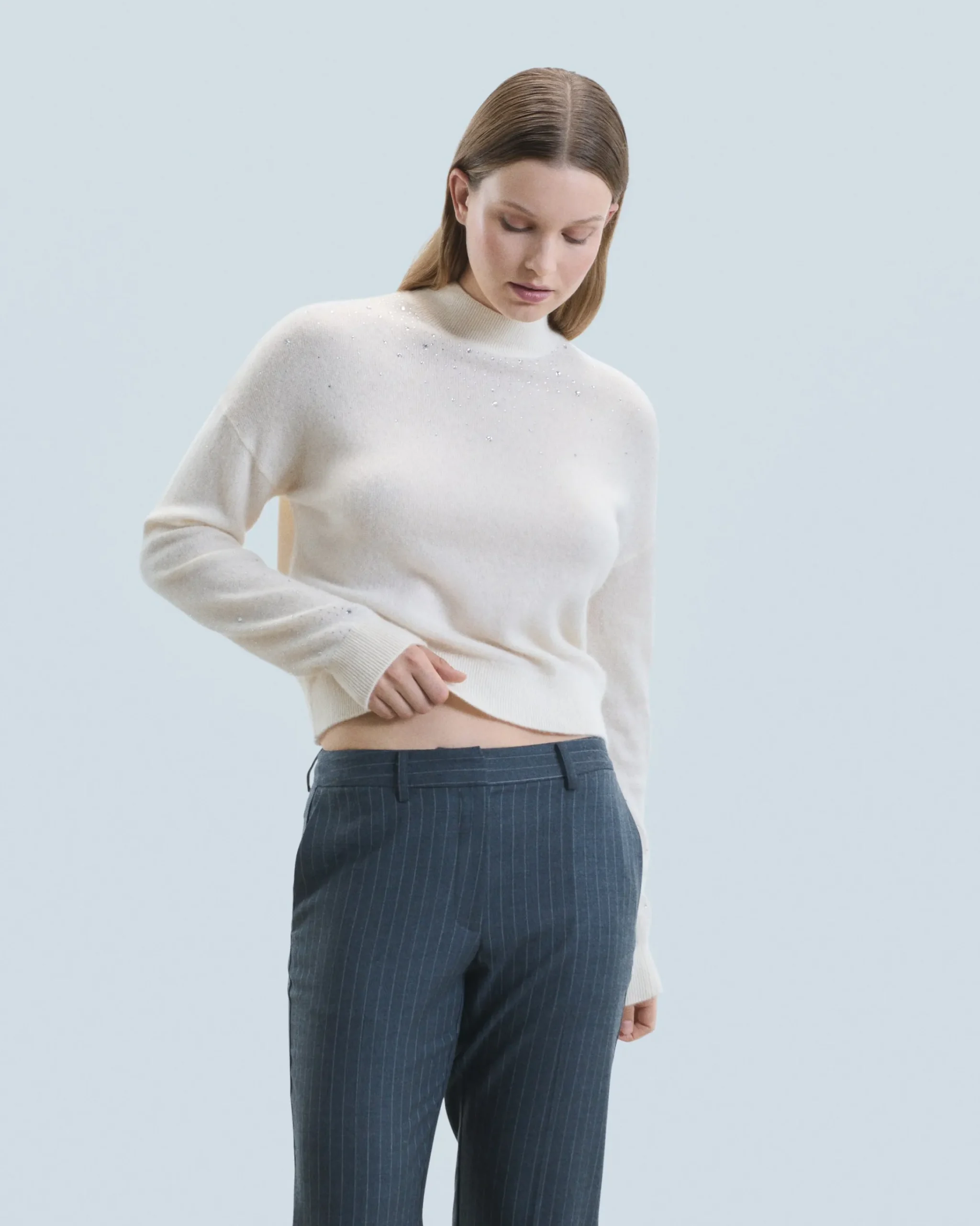 FROM FUTURE Maglione Collo alto con Strass Leggero Ecrù Shop