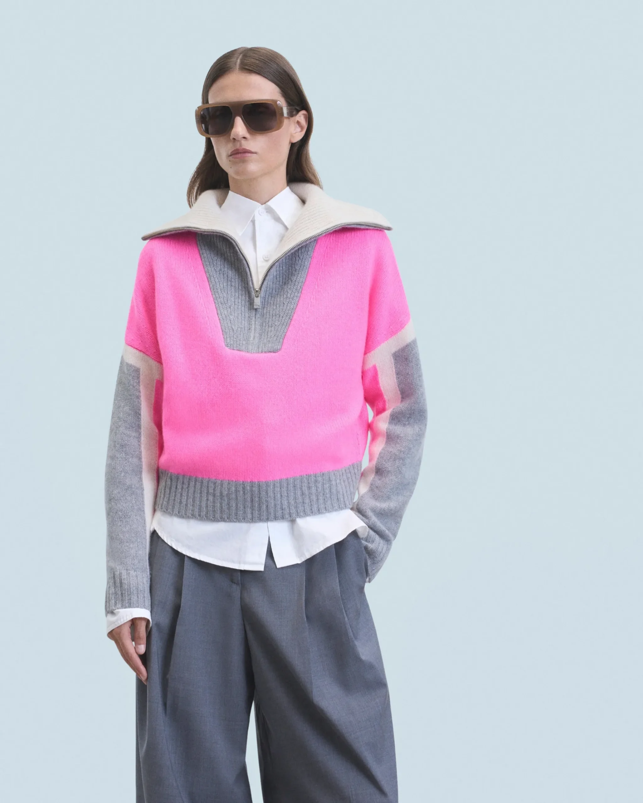 FROM FUTURE Maglione Collo alto con zip Tricolore DreamyPink Fashion