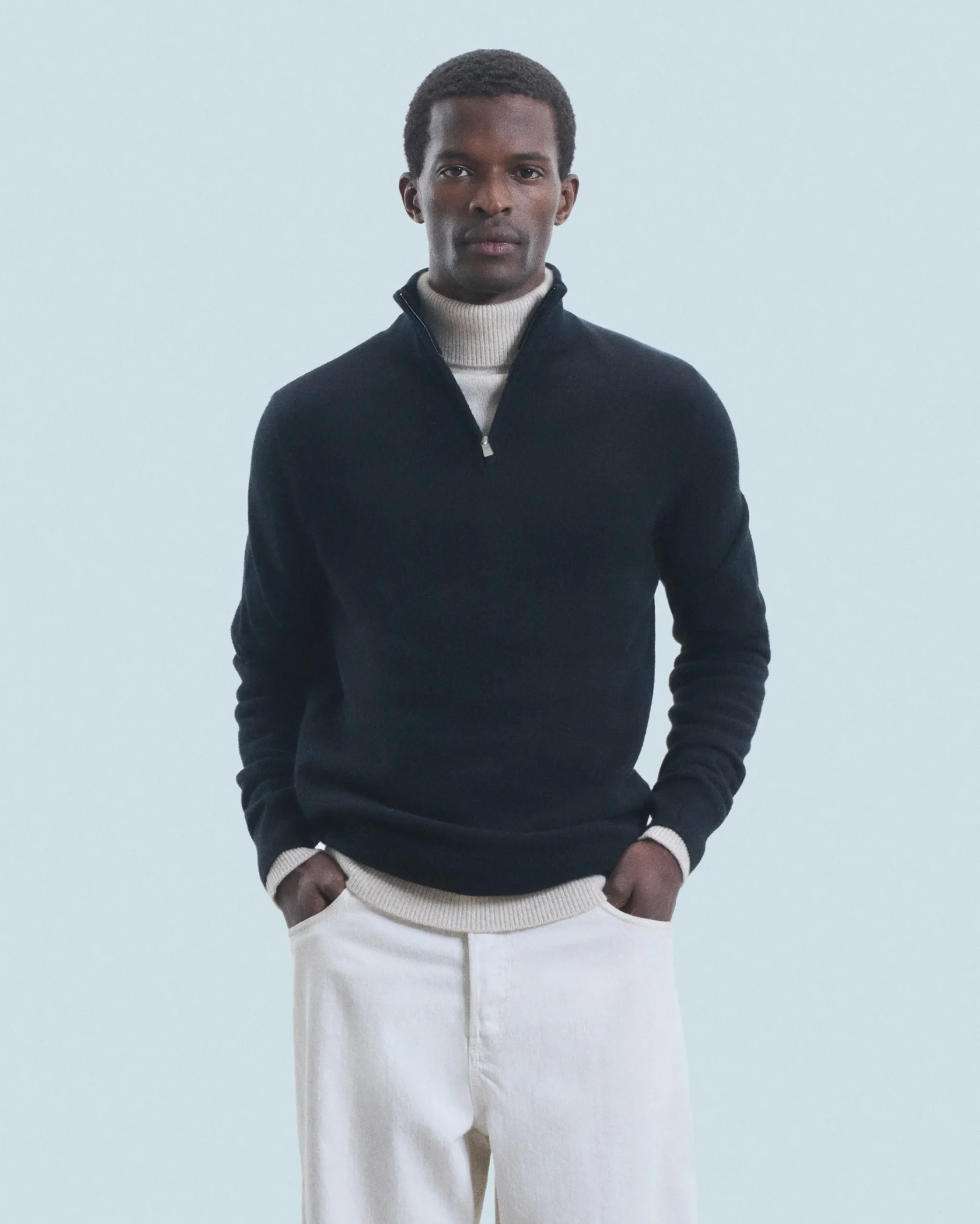 FROM FUTURE Maglione Collo alto con zip Basic Nero Fashion