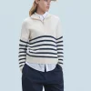 FROM FUTURE Maglione Collo alto con Zip Marinière Ecrù Best