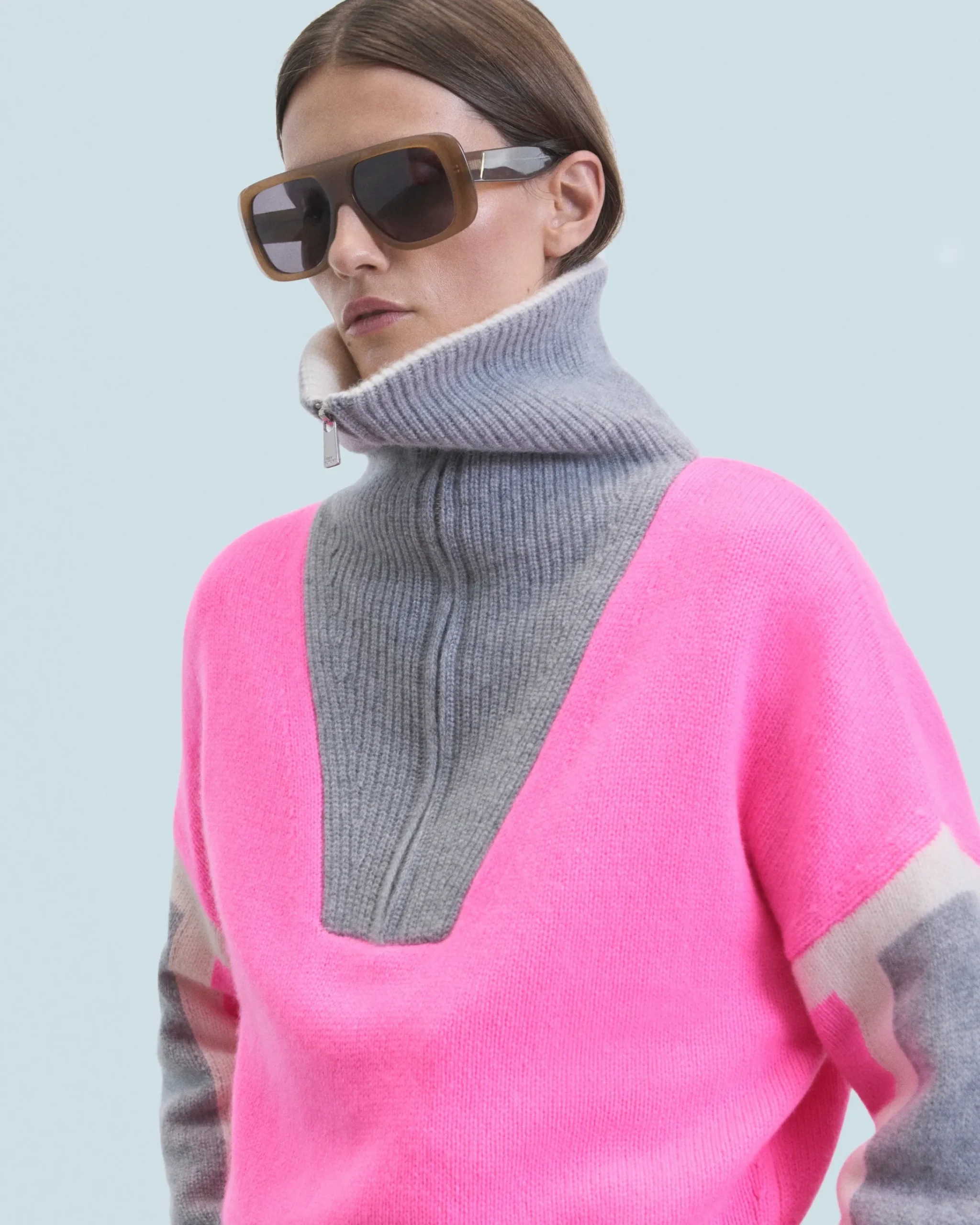 FROM FUTURE Maglione Collo alto con zip Tricolore DreamyPink Fashion