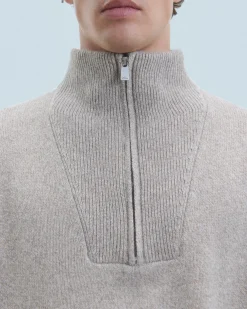 FROM FUTURE Maglione Collo alto con zip Sovradimensionato TaupeMouliné Clearance