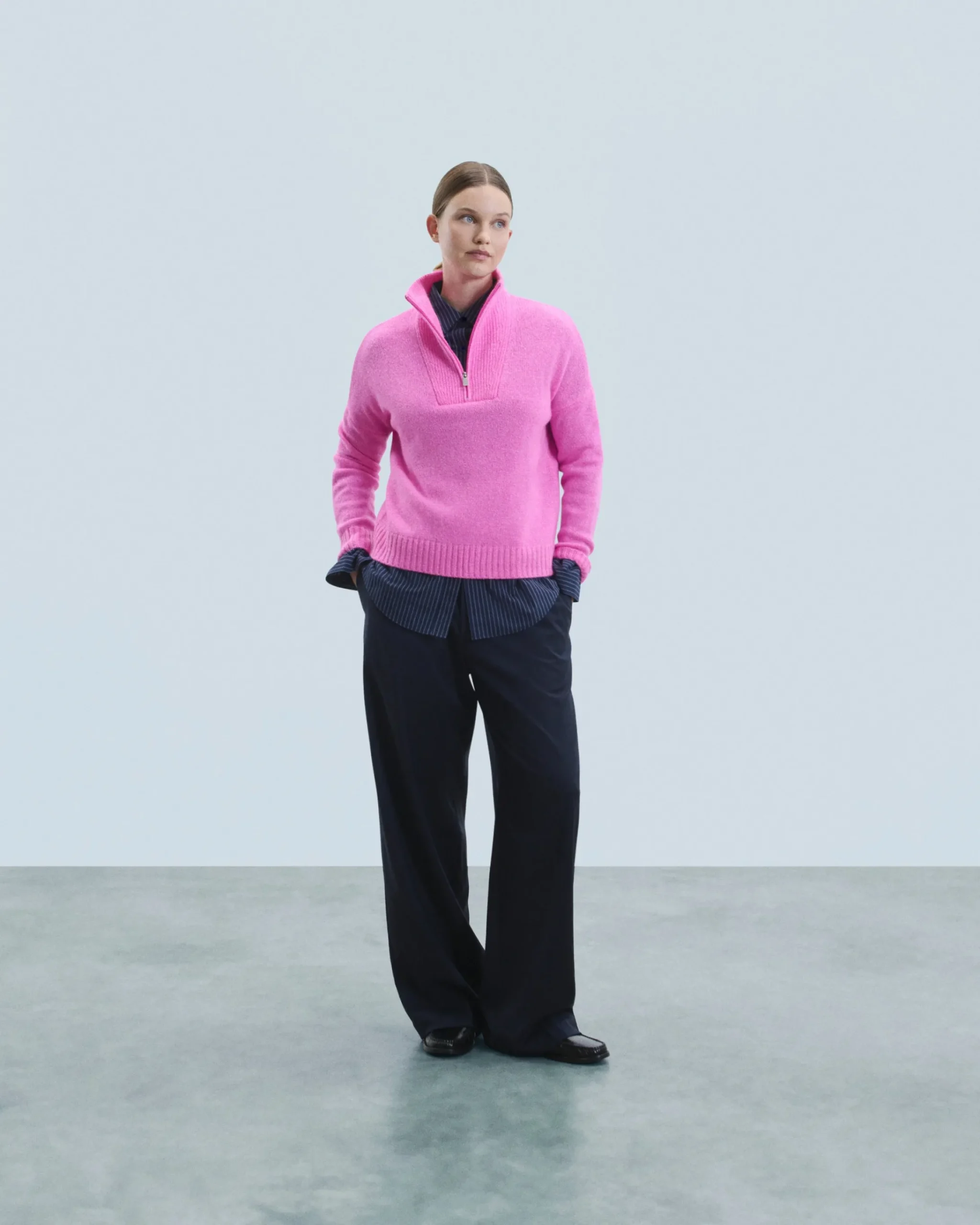 FROM FUTURE Maglione Collo alto con Zip Pesante Pink Hot