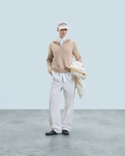 FROM FUTURE Maglione Collo alto con zip Maglia a trecce Beige Best