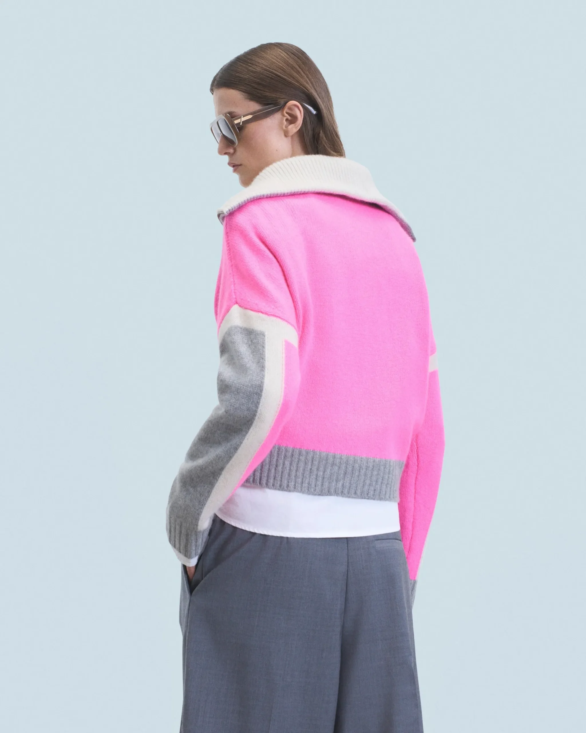 FROM FUTURE Maglione Collo alto con zip Tricolore DreamyPink Fashion
