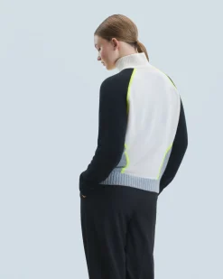 FROM FUTURE Maglione Collo alto con Zip Bicolore Nero New
