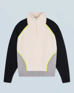 FROM FUTURE Maglione Collo alto con Zip Bicolore Nero New