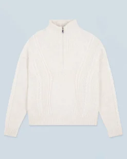 FROM FUTURE Maglione Collo alto con zip Maglia a trecce HeatheredEcru New