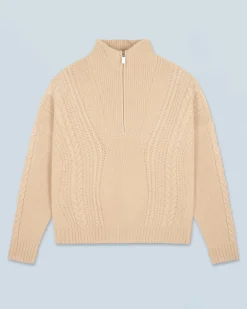 FROM FUTURE Maglione Collo alto con zip Maglia a trecce Beige Best