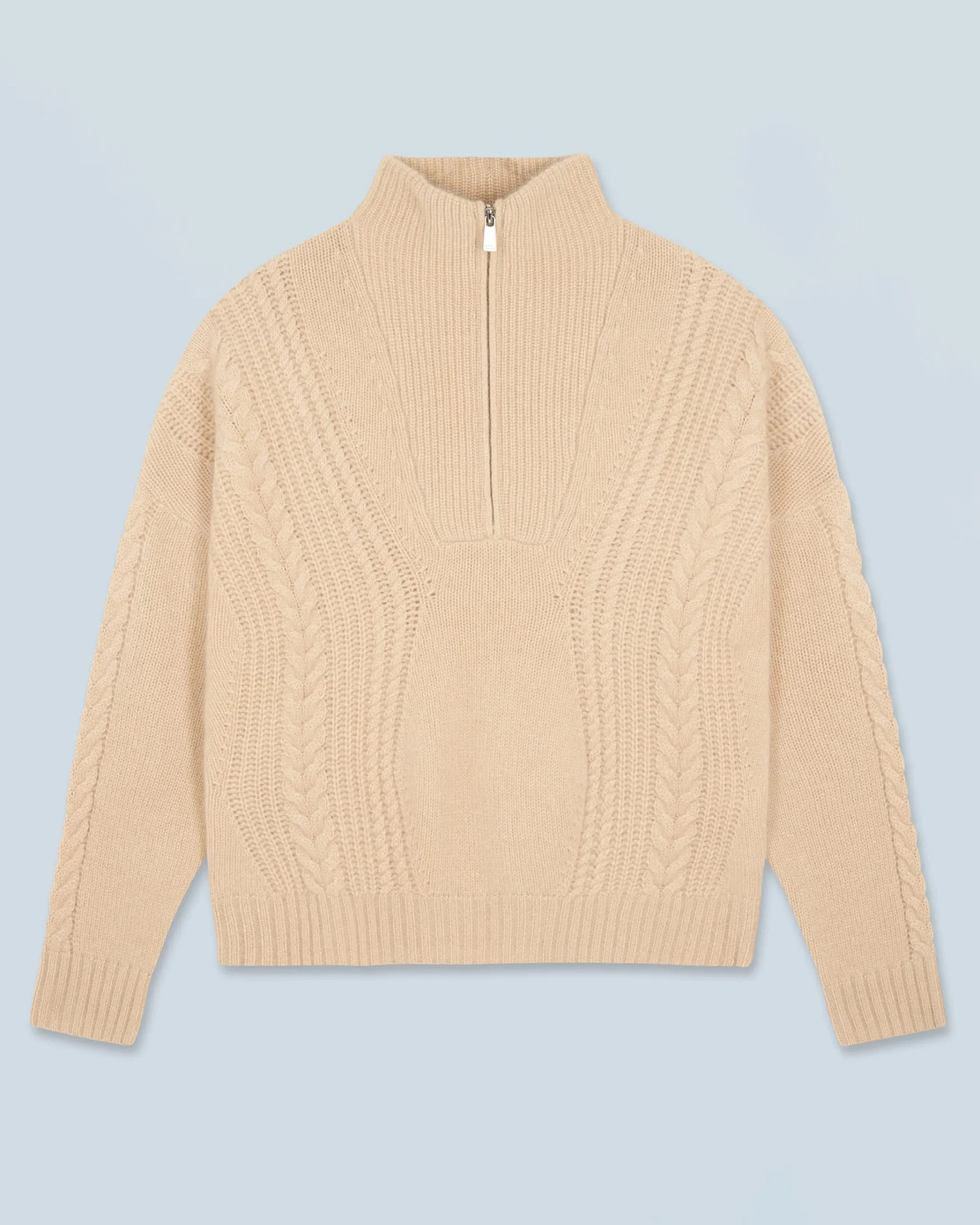 FROM FUTURE Maglione Collo alto con zip Maglia a trecce Beige Best