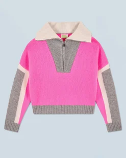 FROM FUTURE Maglione Collo alto con zip Tricolore DreamyPink Fashion