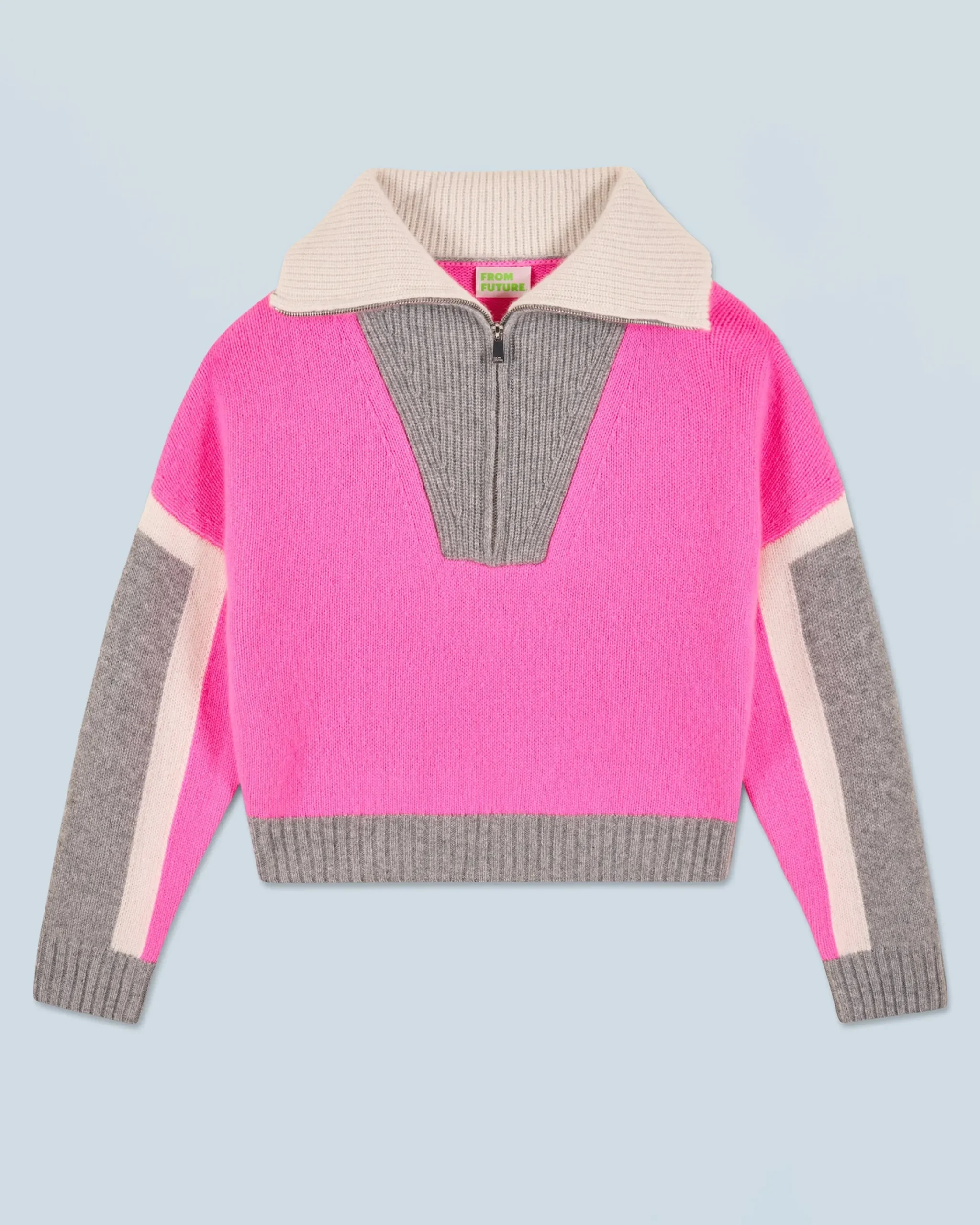 FROM FUTURE Maglione Collo alto con zip Tricolore DreamyPink Fashion