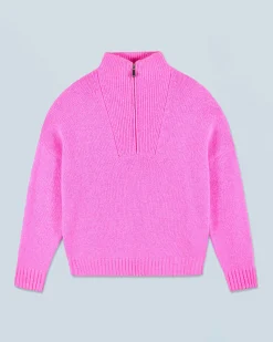 FROM FUTURE Maglione Collo alto con Zip Pesante Pink Hot