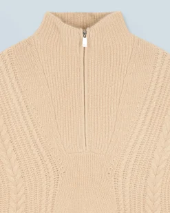 FROM FUTURE Maglione Collo alto con zip Maglia a trecce Beige Best