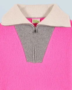 FROM FUTURE Maglione Collo alto con zip Tricolore DreamyPink Fashion
