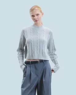 FROM FUTURE Maglione Collo alto Corto con Trecce GrayStone Hot