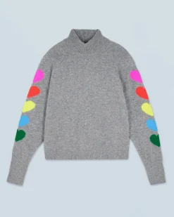 FROM FUTURE Maglione Collo alto Maniche Cuori Leggero Grigioericascuro Sale