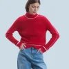 FROM FUTURE Maglione Collo alto Tricolore a Costa perlata BrightRed Cheap