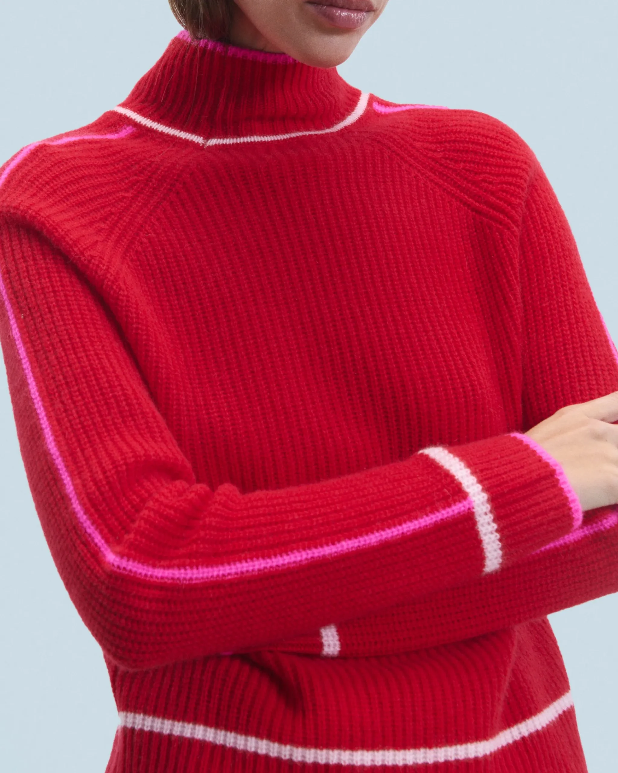 FROM FUTURE Maglione Collo alto Tricolore a Costa perlata BrightRed Cheap