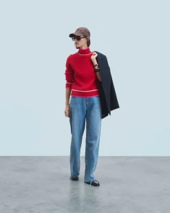 FROM FUTURE Maglione Collo alto Tricolore a Costa perlata BrightRed Cheap