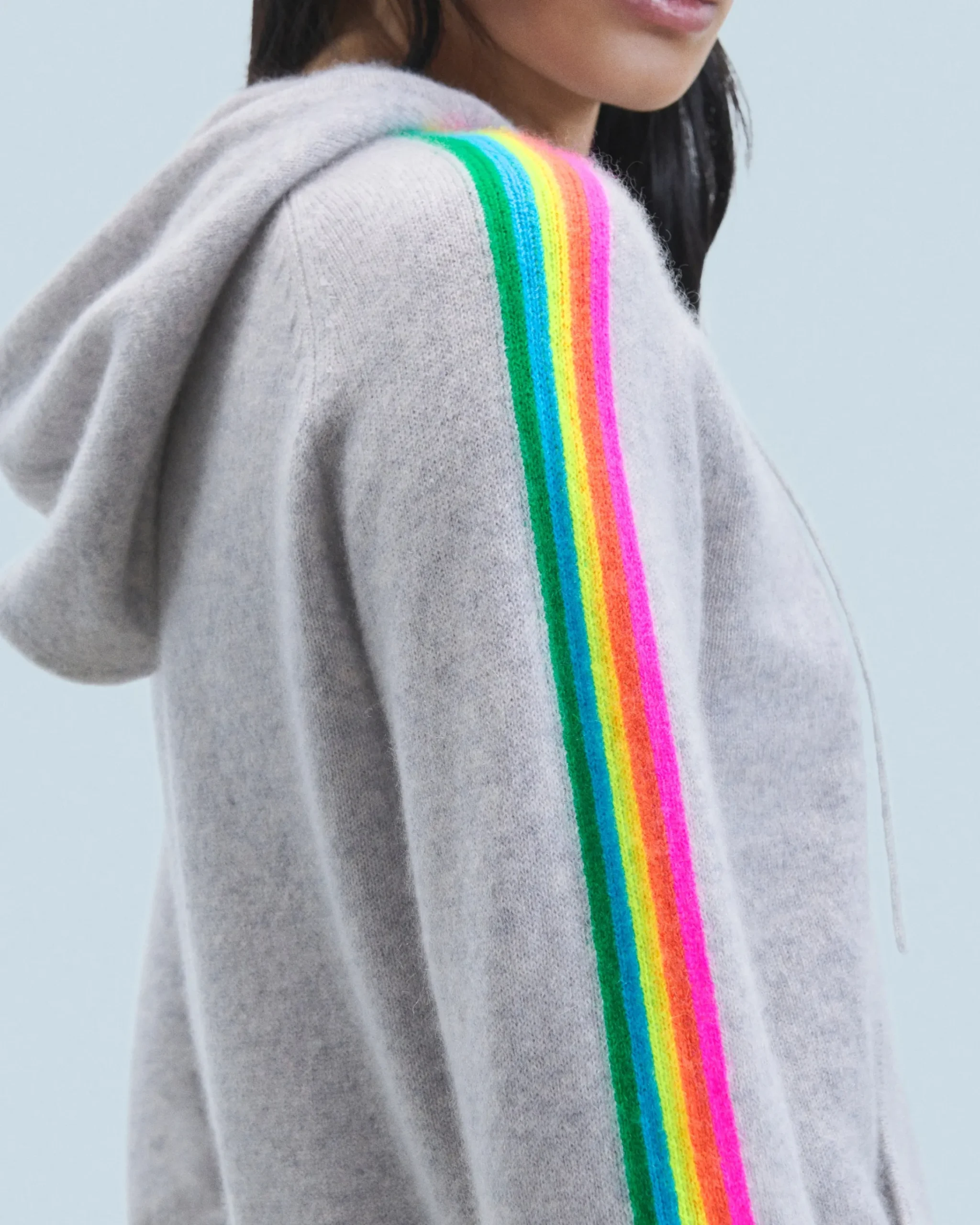FROM FUTURE Maglione con Cappuccio Bande maniche Multicolori Leggero Grigioericachiaro Best