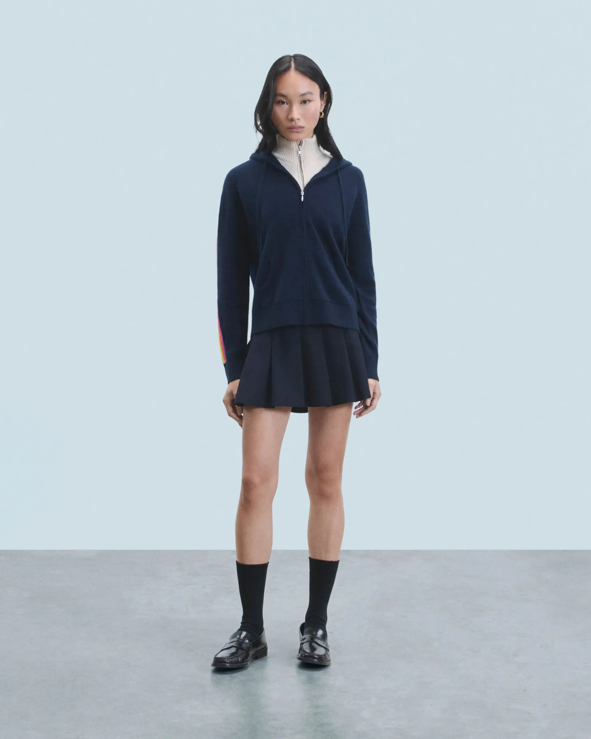 FROM FUTURE Maglione con Cappuccio Bande maniche Multicolori Leggero MarinaMilitare Discount