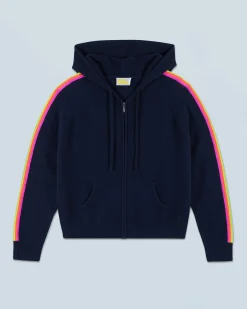 FROM FUTURE Maglione con Cappuccio Bande maniche Multicolori Leggero MarinaMilitare Discount